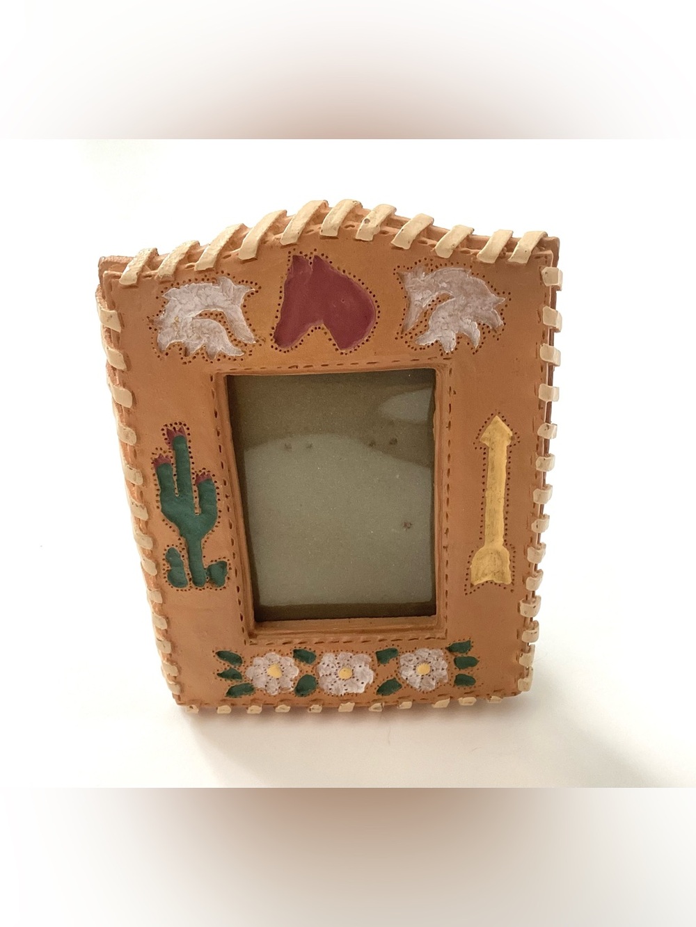Vintage Southwestern Hand-Painted Photo Frame - Rustic Western Decor